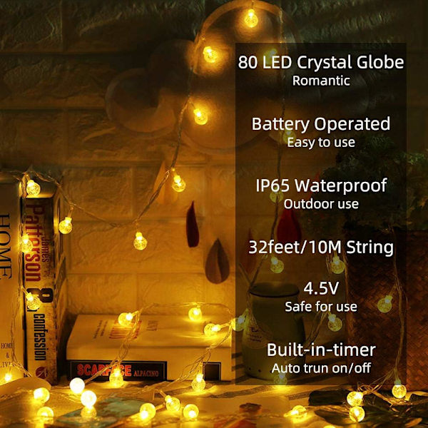 Globe Ljusslinga Fe-ljus Batteridriven 10M 80LED Ljusslinga med Fjärrkontroll Vattentät Inomhus Utomhus Hängande Lampor Dekorativa Jul L