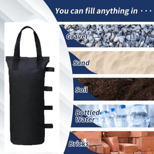 4-pack kapell-sandpåsar 600D polyester viktade påsar för tältben, parasoller och pergolor, ofyllda 20 x 47 cm svarta