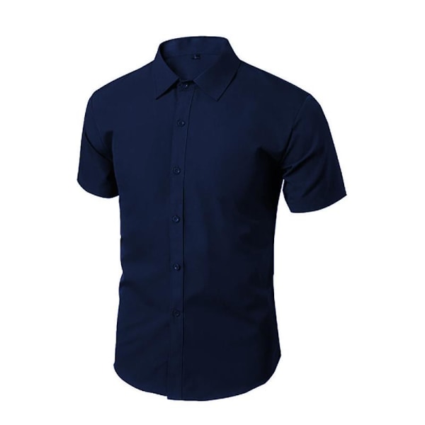 Sommarskjorta för män Daily Casual Vita skjortor Kortärmade Button Down Slim Fit Man Social Blus 4xl 5xl Navy Blue 3XL 79kg-85kg