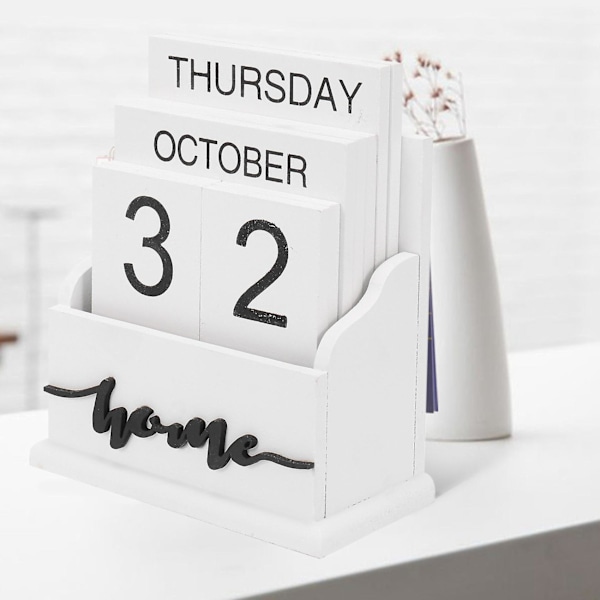 TS-Tre Clamshell Skrivebordsblokk Kalender Permanent Tre Skrivebordskalender Uke Måned Dato Visning Hjemme Of