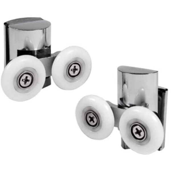 Sett med 2 doble ruller for skyvedusjdør - 2 hjul 23 mm diameter sinklegering, dusjrull for bad. Topp- og bunnruller for dusjdør