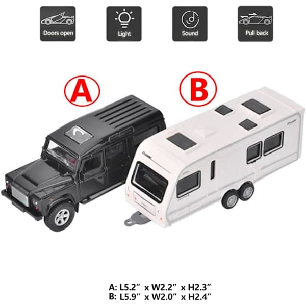 Leksak Campingvogn SUV Trailer Træk RV Camper Legetøj til Drenge Støbt Lastbil Modelbil