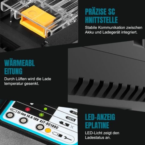 DC18RC 18V 2A Oplader til Makita 14,4V 18V Batteri BL1850 BL1860 BL1840 BL1430 BL1415 DC18RD DC18SF (Batteri Ikke Inkluderet)