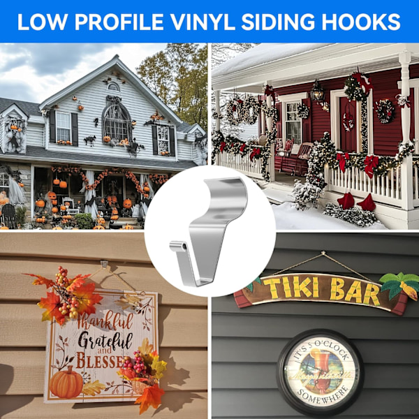 Vinyl Siding Hooks No Hole Needed (12 Pack), Outdoor Hanging Hooks, Sturdy Vinyl Siding Clips for Hanging Decorations