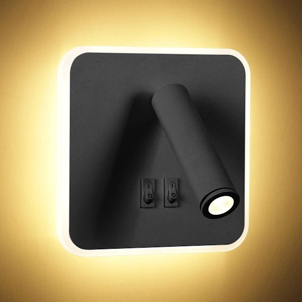Moderne LED-vegglampe, veggleselampe med bryter, 350° roterbar, 3 W, LED