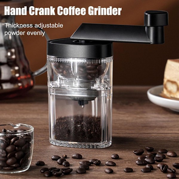 Handvevad kaffekvarn, manuell kaffekvarn med keramiska knivar, handhållen förlängd vev, stor kapacitet bärbara kökstillbehör, svart