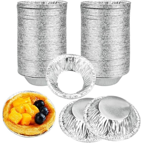 300 st engångs aluminiumformar för pajer, äggpajer, aluminiumfolieformar, mini, non-stick, för bakning av bakverk, cupcakes, puddingar, gelétårtor