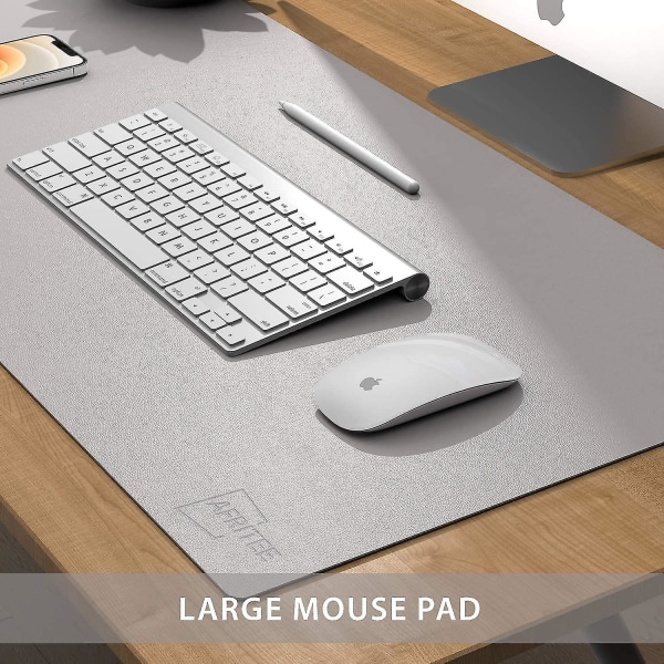 Sunrain Desk Pad Protector Mat - Dual Side Pu Läder Skrivbordsmatta Large Gray-Silver 31.5* 15.7