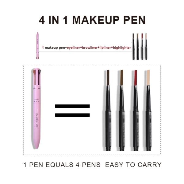 4-i-1 makeup pen, eyeliner, øjenbrynsblyant, læbeblyant og highlighter