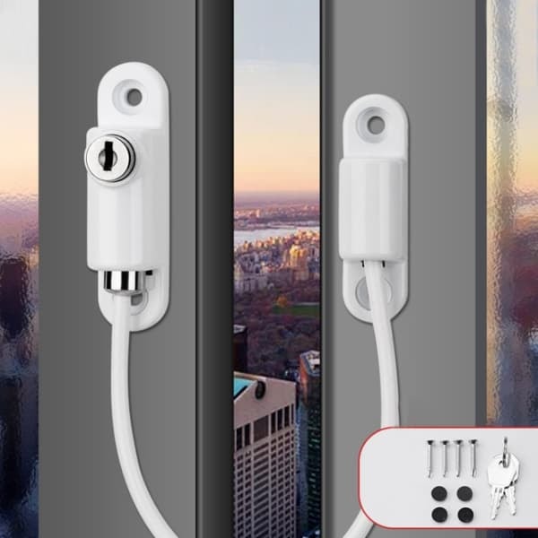 TS Window Security Lock with Steel Cable and Key - White