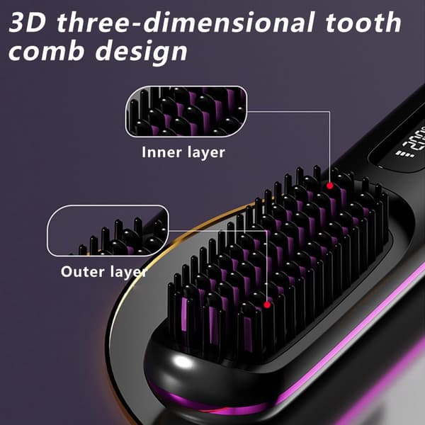 Sladdlös Hårplattningsborste, Mini Bärbar, LED-display, 3 Temperaturinställningar, USB-C Uppladdningsbar, För Resor, Rosa