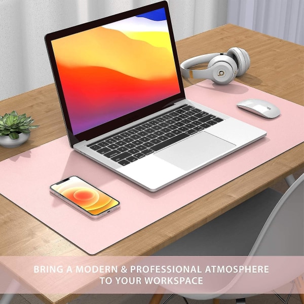 Sunrain Desk Pad Protector Mat - Dual Side Pu Läder Skrivbordsmatta Large Rose Pink-Silver 35.4* 17
