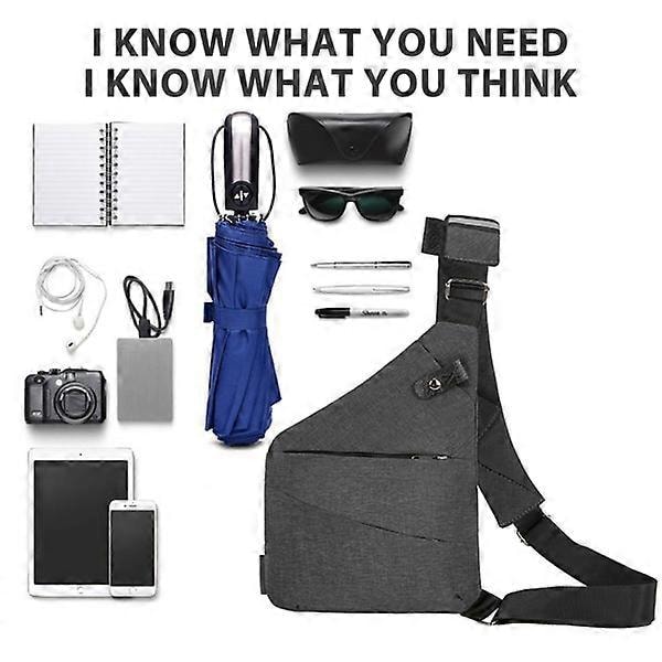 Liten Sling Bag Plånbok Stöldsäker Axelväska Män Kvinnor Crossbody Väska grå grå Höger Sida grå grey
