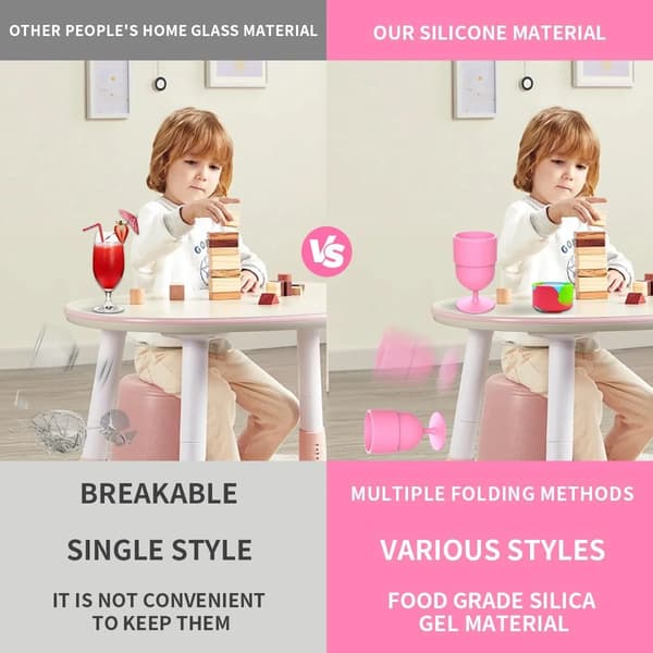 2-pack hopfällbara vinglas i silikon, bärbara okrossbara muggar för resor, picknick, inomhus- och utomhusfester, rosa