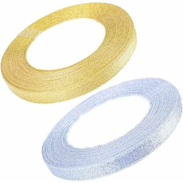 TS-Ruban, metalliskt glitterband av högsta kvalitet, 2 organzaband för jul, bröllopspresentförpackning, blomsterprojekt, guld