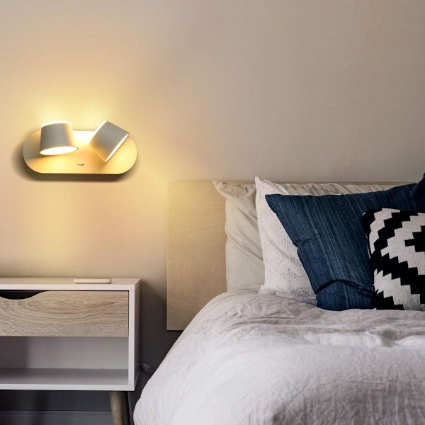 LED Vægl lampe til Læsning Indendørs med 2 Lamper og Strømbryder