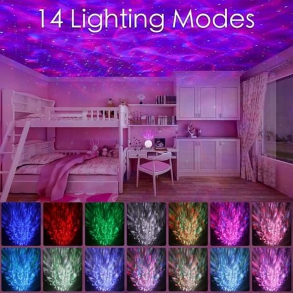 TS-Stjerneprojektor Roterende Himmel, USB Genopladelig LED Musikalsk Projektorlampe Med 14 Tilstande & Fjernbetjening & Timer & Metalstativ til Børn Ad