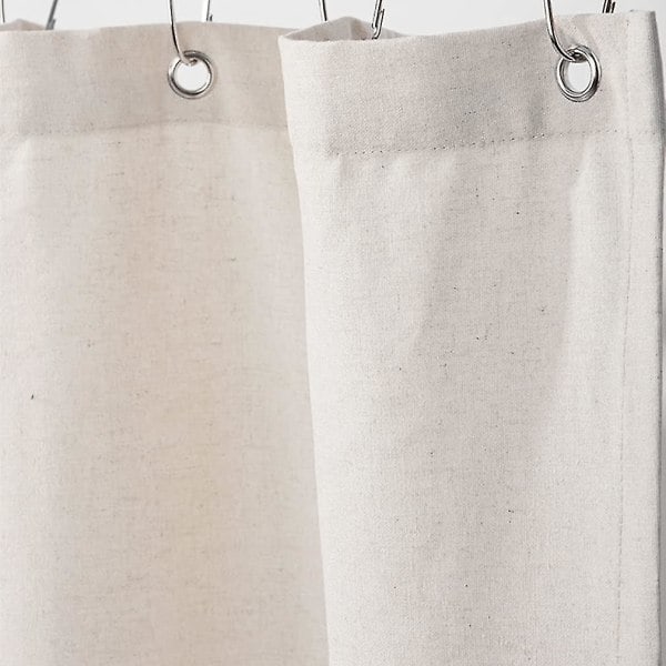 Maalaistyylinen suihkuverho röyhelöreunuksella, pellavasekoitteinen suihkuverho kylpyhuoneeseen, luonnonvärinen, 183 x 183 cm
