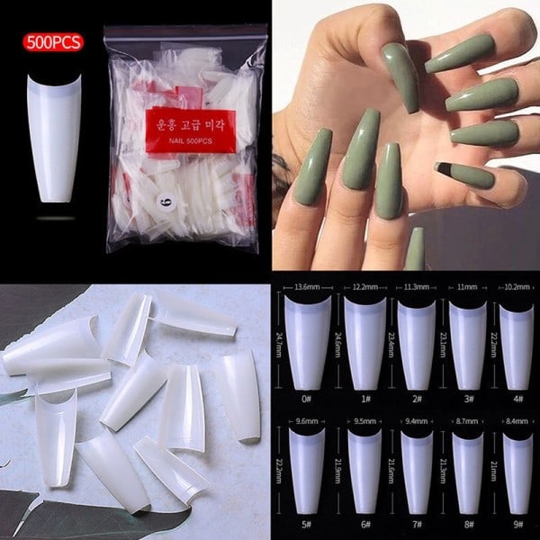 500 stk. franske T-formede falske akryl negle kunst tips UV falsk negl - Perfekt Transparent