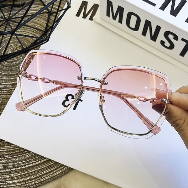 Mode båglösa fyrkantiga solglasögon för kvinnor 2023 märkesdesigner solglasögon Vintage nyanser Kvinnliga Rosa glasögon Pink