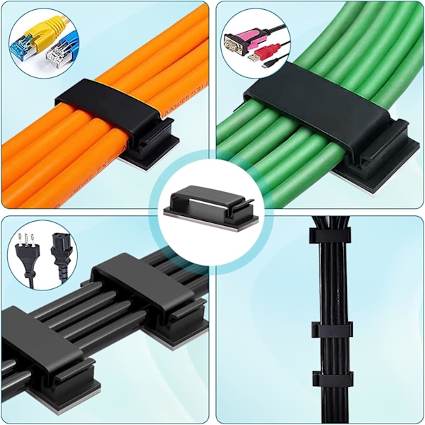 10 stk selvklebende, håndterings-, støtte-, holdbare håndteringsklemmer, for TV, PC, bærbar PC, Ethernet-kabel, hjem, kontor, (svart)