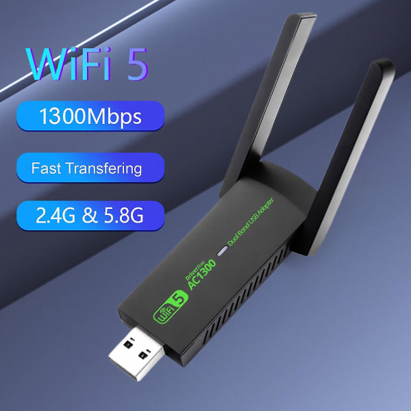Langaton verkkokortti 1300 Mbps Dual Band Plug-and-Play Kannettava Mini USB Wifi-sovitin