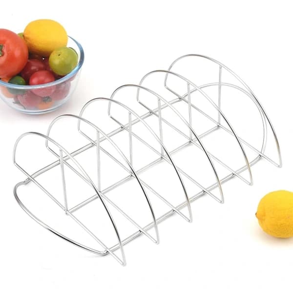 BBQ Rib Rack Rustfrit Stål Non-Stick Holder Op til 5 Racks til Udendørs Grillning, Camping og Ovn Brug 37,7 cm