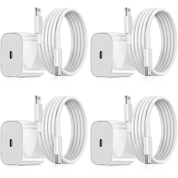 iPhone-oplader - Hurtiglader - Adapter + Kabel 20W USB-C Hvid 4-pak iPhone