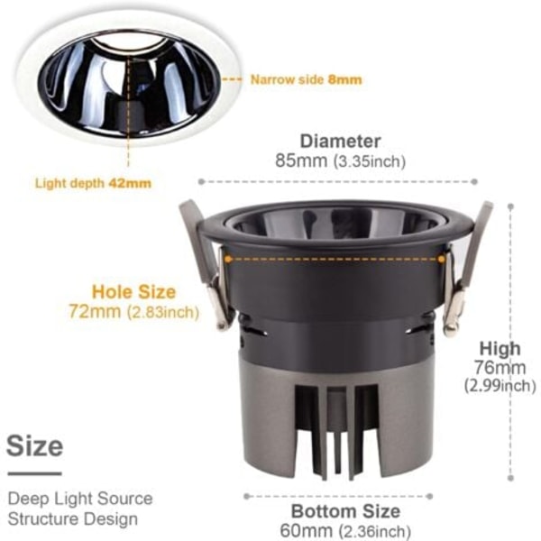 TS-Spot Badrum Led Infälld 6-pack 7W 700LM = 70W Glödlampa, IP44, Varmvit 3000K, AC 220-240V, Utskärning 70-75mm, Rund Ultraslim Tak