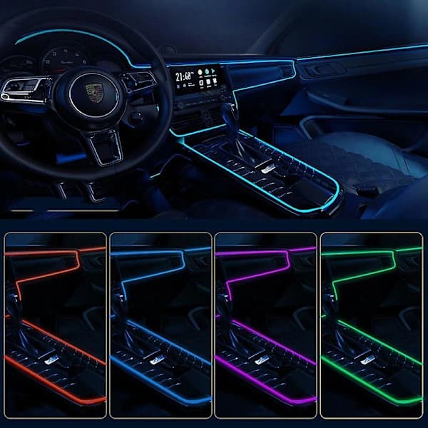 LED-stripe for bilinteriør 3m USB Neontråd Lys Glødende Stemningsbelysning Bildekorasjoner Interiør Isblå