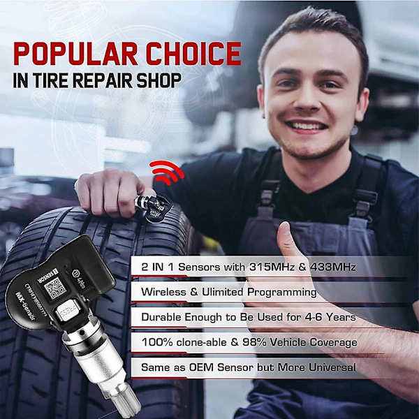 TS-2kpl Ohjelmoitava Tpms-anturi 433mhz 315mhz Anturi Universaali 2 in 1 Rengaspaineen valvontajärjestelmälle
