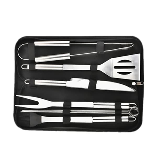 BBQ Grillredskabssæt 9 dele Rustfrit Stål Grilltilbehør Med Oxford Taske til Udendørs Indendørs Grill