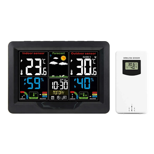 Parti FanJu Väderstation Färgdisplay Digital Klocka Barometer Termometer Hygrometer Utomhussensor med Trend Mögelrisk FJ3383C 210719