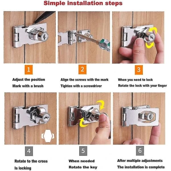 2 rustfri sjækler 80 mm deadbolt spænde med hængelås og nøgle