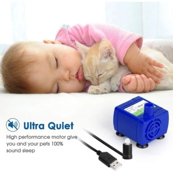 TS-USB Senkbar Vannpumpe for Fontene, 2,4 Liters Vannfontenepumpe for Kjæledyr, Erstatningspumpe for Katter og Hunder a