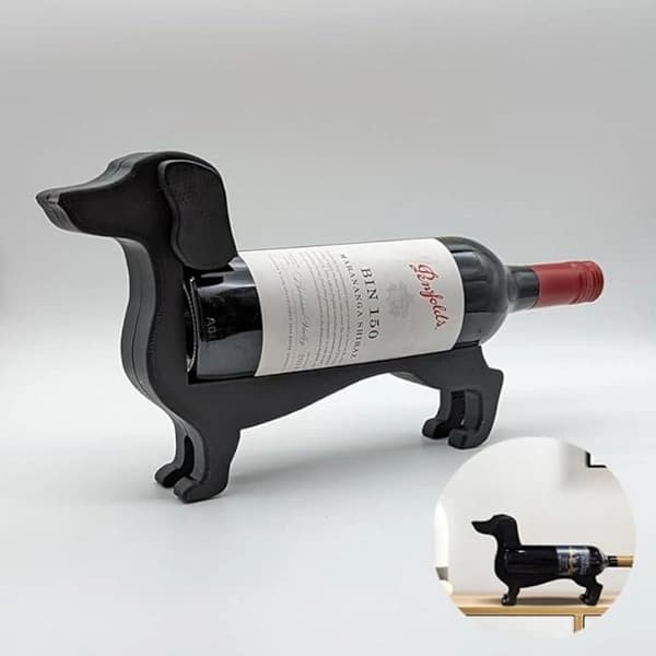 Dachshund Wine Rack - Kitchen Bar Decor Wine Rack - Black Design 14x18 cm