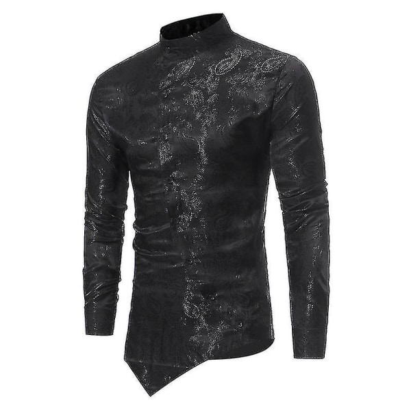 Smokingskjorta för män Slim Fit Långärmad oregelbunden fåll Utförande Smokingklänning Topp black 2XL