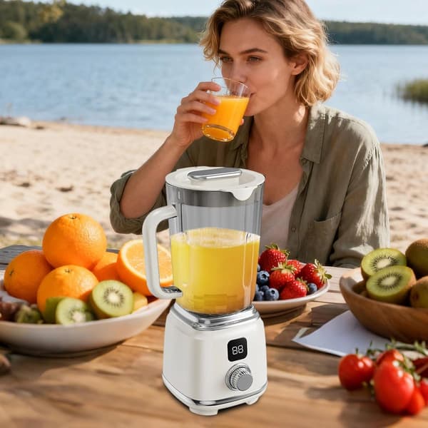 Bärbar juicepress, USB-uppladdningsbar, LED-display, 40/60-sekunders timer, för hem, kontor, gym och utomhusbruk, vit