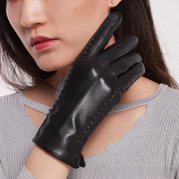 Vinterhandsker til kvinder i syntetisk læder, termiske og vandtætte, elegante til daglig pendling og udendørs aktiviteter, sort