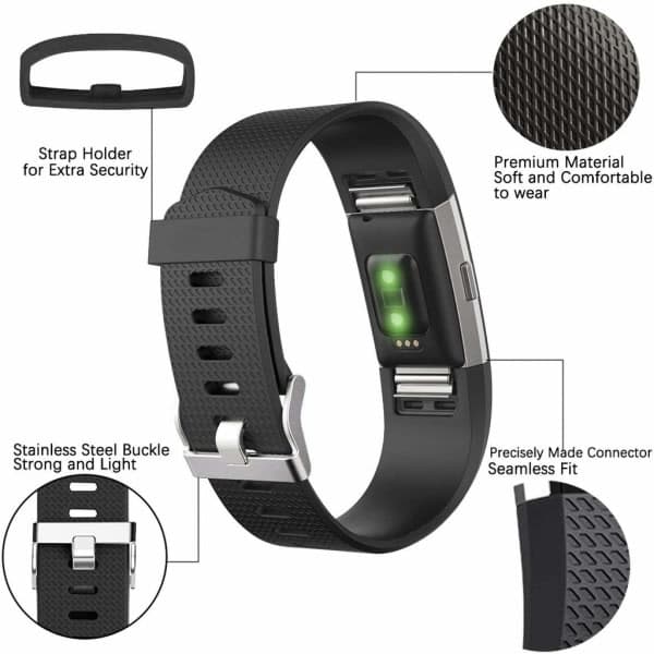 Fitbit Charge 2 ranneke silikon 3-pack Musta/Harmaa/Valkoinen (S)