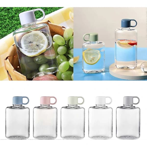 Platt vattenflaska, läckagesäker vattenmugg, klar drickmugg, vattenflaska för flickor, 360 ml, för träning