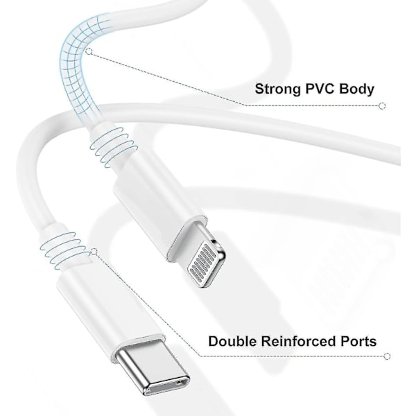 USB-C til Lightning-kabel 2m, 2-pak iPhone-ladekabel 2m kompatibel med Apples USB-C-oplader