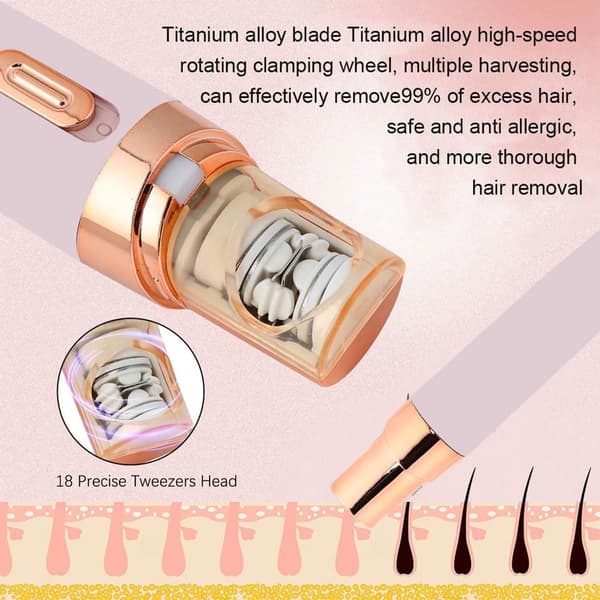 Ansigts-epilator til kvinder, 2-i-1 genopladelig vandtæt hårfjerner og præcisionsbarbermaskine til ansigt og krop, pink