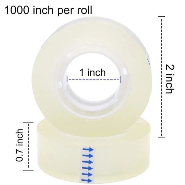 12 rullar transparent tejp refill, transparent tejp, mångsidig transparent blank tejp för kontor, hem, skola