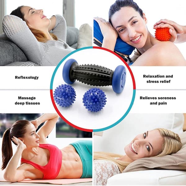Fodmassagerullesæt med 2 piggede massagebolde, PE PVC Triggerpunktmassager til fødder, ryg og ben, blå