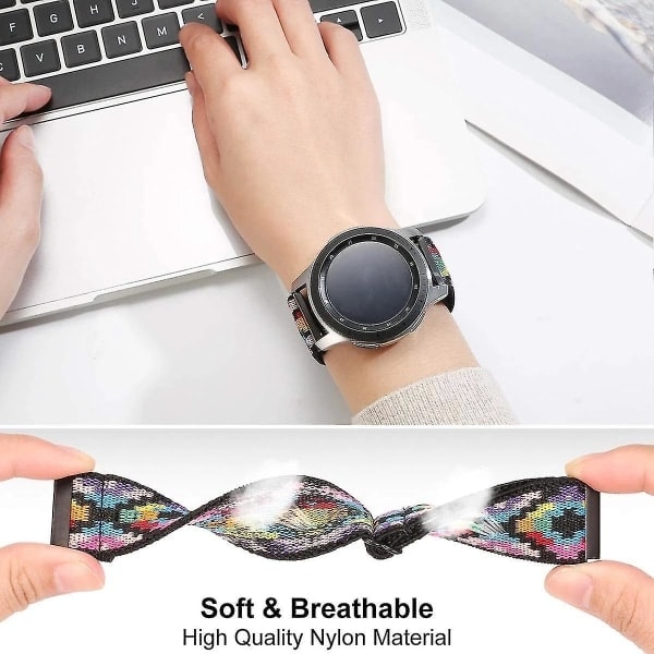 Nylonrem til Samsung Galaxy Watch 4/classic/46mm/active 2/gear S3 Justerbart elastisk armbånd Sort 22mm
