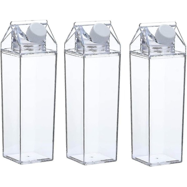 3-pack Mjölkkartong Flaska Transparent Fyrkantig Mjölk Plast Läckagesäker Mugg-yycl