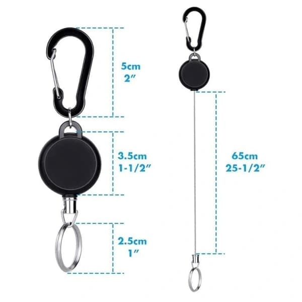 2-pack infällbara nyckelringar med jojo-funktion och snöre Svart