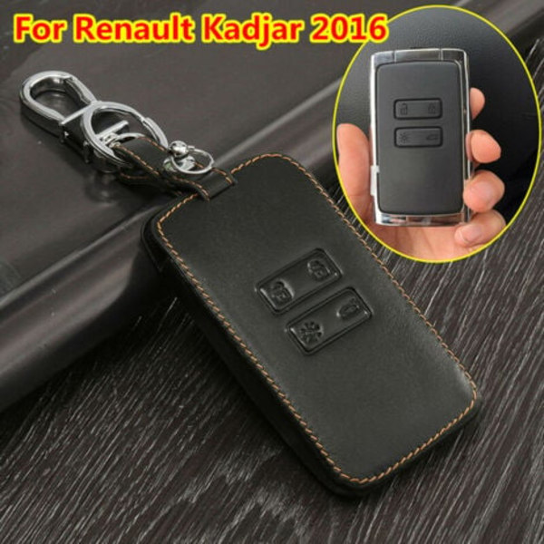 1x sort bilæder nøglebeskyttelsesetui i læder til Renault til Kadjar 2016 10.0 cm x 5.5 cm nøgleetui til biler