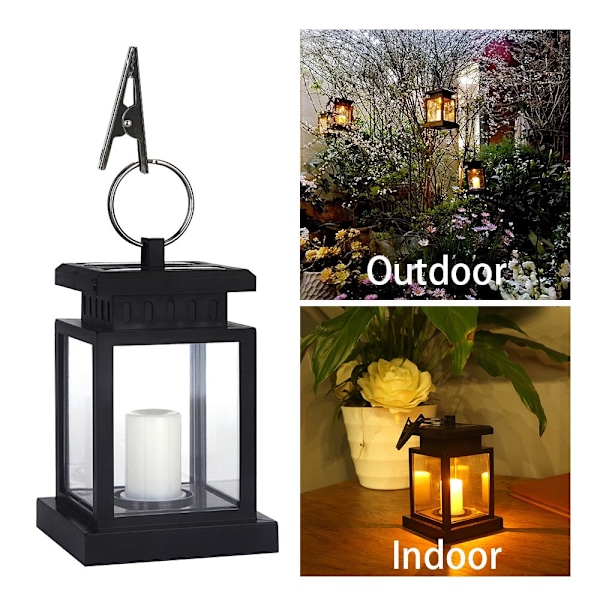 Solcellelampe med LED-flimmerlys, utendørslampe for hage, hengende paraplylampe, LED-sikkerhetslampe med klemme (2-pakning)